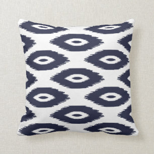 Navy Blue and White Tribal Ikat Dots Cushion