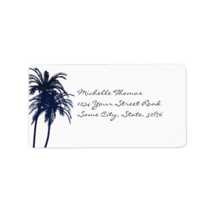 Navy Blue and White Tropical Palm Tree Label