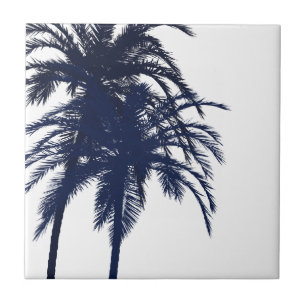 Navy Blue and White Tropical Palm Tree Tile