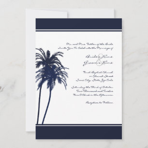 Navy Blue and White Tropical Palms Invitation