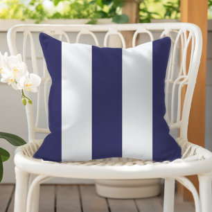 Navy Blue and White Vertical Awning Stripes Cushion