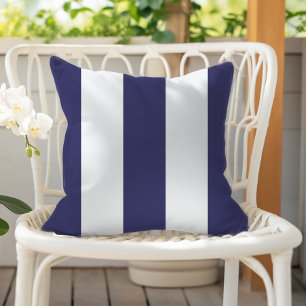 Navy Blue and White Vertical Awning Stripes Cushion
