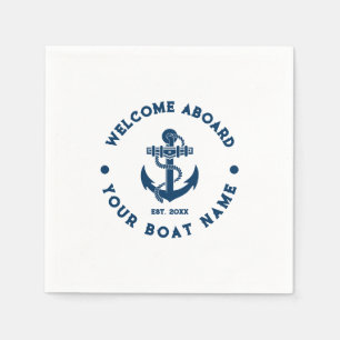 Navy Blue And White Vintage Nautical Boat Anchor Napkin