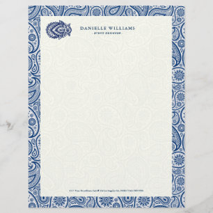 Navy-blue and white vintage paisley custom letterhead