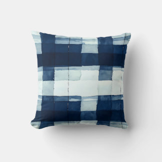 Navy Blue and White Watercolor Plaid Throw Pillow