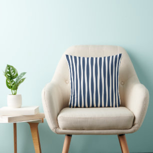 Navy Blue and White Wavy Stripe Throw Pillow