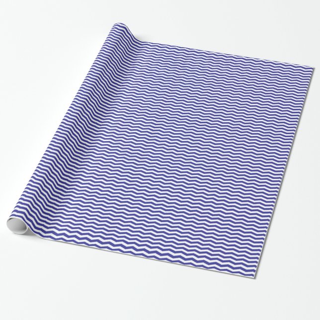 Navy Blue and White Wavy Stripes Wrapping Paper (Unrolled)
