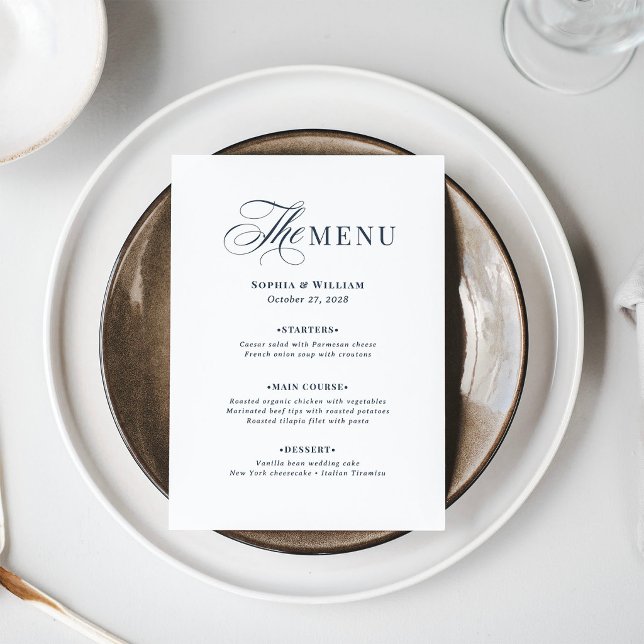 Navy Blue and White Wedding | Classic Luxe  Menu (Creator Uploaded)