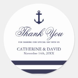 Navy Blue and White Wedding Favour Anchor Stickers