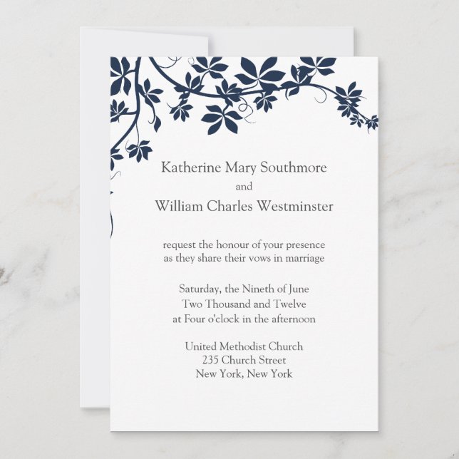 Navy Blue And White Wedding Invitations (Front)