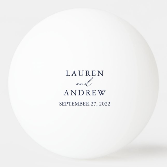 Navy Blue and White Wedding Personalised Ping Pong Ball (Front)