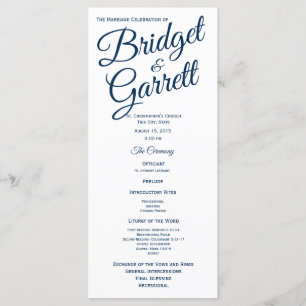 Navy Blue and White Wedding Program Programme