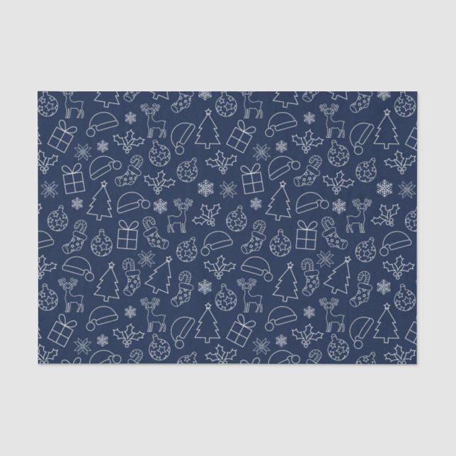 Navy Blue and White Winter Christmas Pattern Tissue Paper (Front)