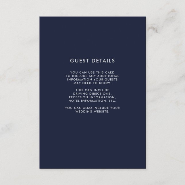 Navy Blue and White Wood Look Guest Details Enclosure Card (Front)