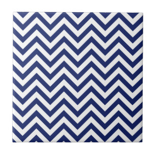 Navy Blue and White Zigzag Stripes Chevron Pattern Tile