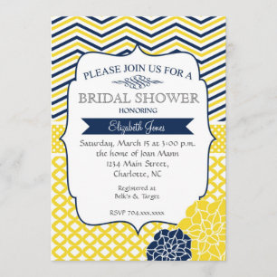 Navy Blue and Yellow Bridal shower Invitation