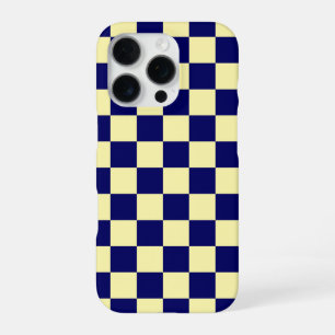 Navy Blue and Yellow Checkerboard Pattern iPhone 16 Pro Case