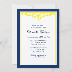 Navy Blue and Yellow Flourish Bridal Shower Invitation