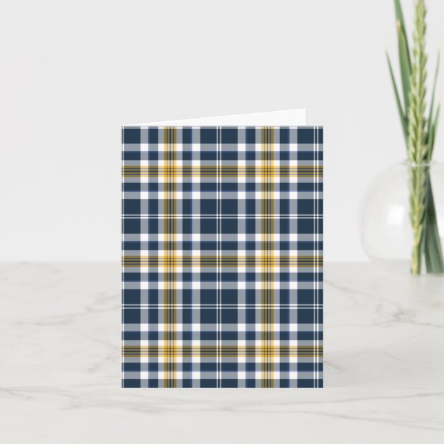 Navy Blue and Yellow Gold Sporty Plaid Card (Front)