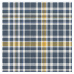 Navy Blue and Yellow Gold Sporty Plaid Fabric