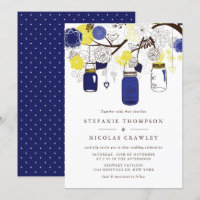 Navy Blue and Yellow Hanging Mason Jars Wedding