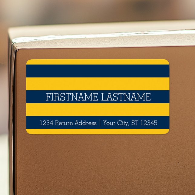 Navy Blue and Yellow Rugby Stripes Custom Name Label (Custom Shipping Label with Return Address)