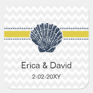 Navy Blue and Yellow Seashell Wedding Stationery Square Sticker