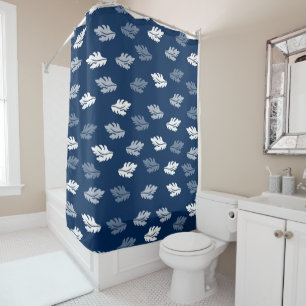 Navy Blue Antique Leaves Pattern Shower Curtain