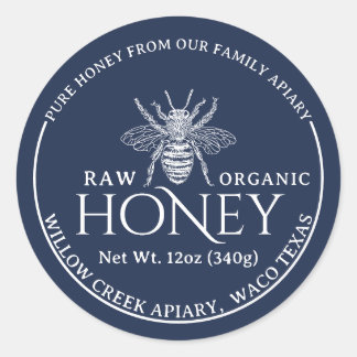 Navy Blue Apiary Bee Raw Organic Honey Jar Label