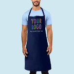 Navy Blue Apron Promotional Custom Company Logo<br><div class="desc">Personalise this all-over-print apron with your own company logo or picture and custom text. The text can be a name, business tagline, website address, social media handle, or other personalised text to express yourself. Available in navy blue and other colours (all colours are customisable). Available in large, medium, and child...</div>