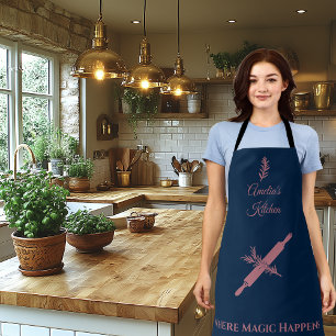 Navy Blue Apron with Rolling Pin and Rosemary