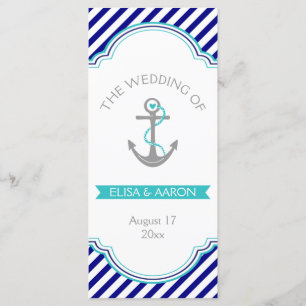 Navy blue, aqua nautical wedding program programme