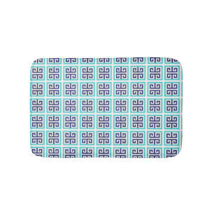 Navy Blue Aqua Turquoise Greek Key Pattern  Bath Mat