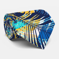 Navy Blue Aqua Yellow White Tropical Plants