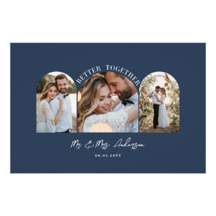 Navy blue arch multi photo wedding gift decor print