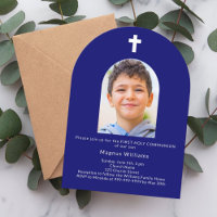 Navy blue arch photo boy First Holy Communion 