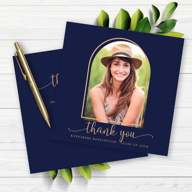 Navy Blue Arch Photo Graduation Thank You (Navy Blue Arch Photo Graduation Thank You card)