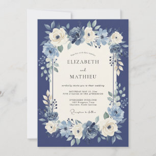 Navy Blue Aristocratic Botanical Wedding Invitation