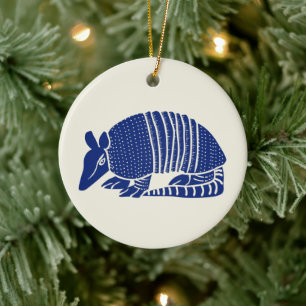 Navy Blue Armadillo Personalized Ceramic Tree Decoration