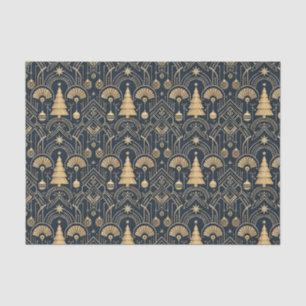 Navy Blue Art Deco Christmas Tree Pattern Tissue Paper