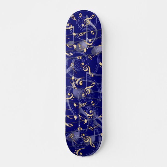 Navy blue artistic music notes skateboard deck (Front)