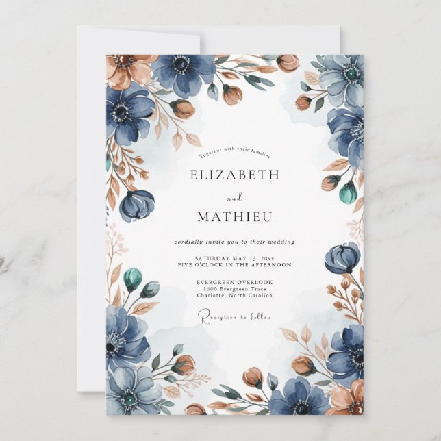Navy Blue Atmospheric Autumnal Wedding Invitation (Front)