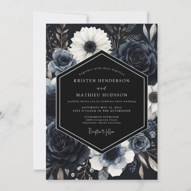 Navy Blue Atmospheric Winter Wedding Invitation (Front)
