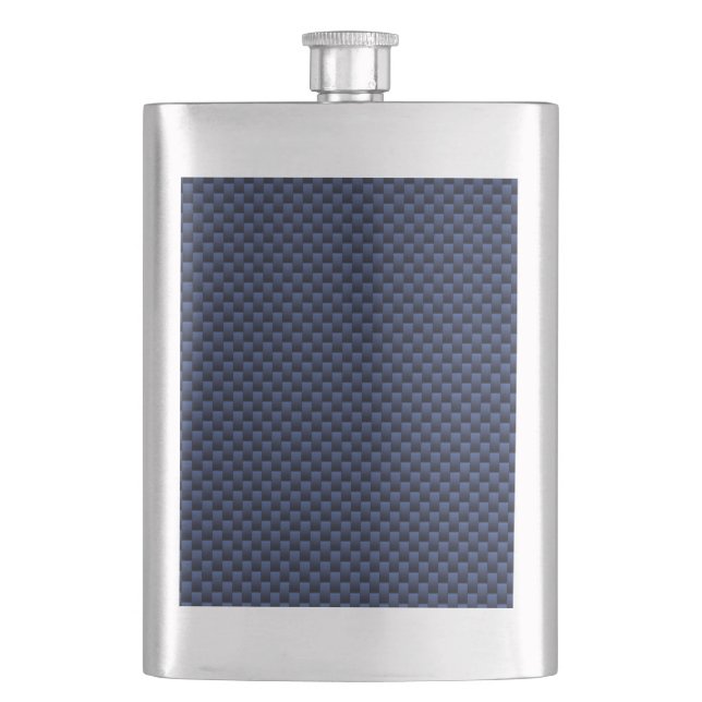 Navy Blue Automotive Carbon Fibre Weave Print Hip Flask (Front)