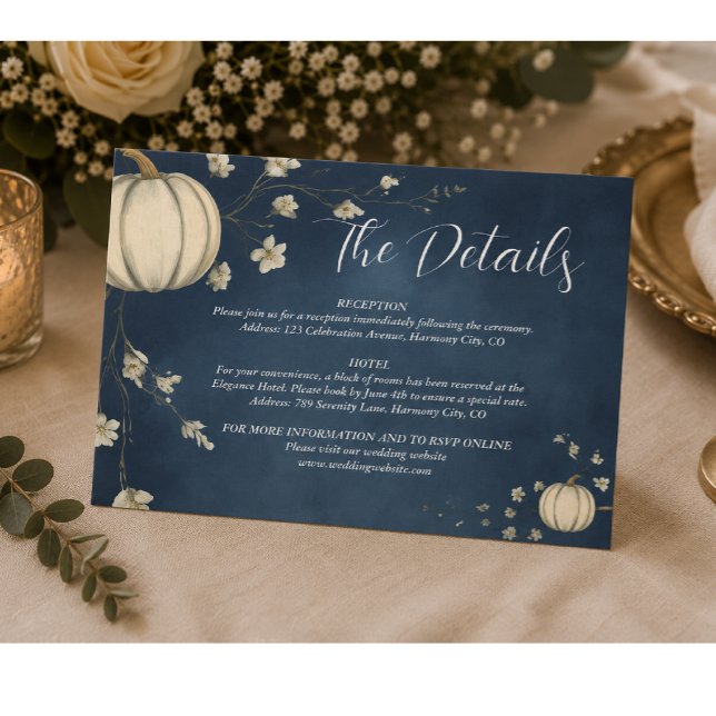Navy Blue Autumn Pumpkin Wedding Enclosure Card (Creator Uploaded)