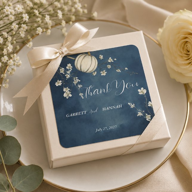  Navy Blue Autumn Pumpkin Wedding Square Sticker (Creator Uploaded)