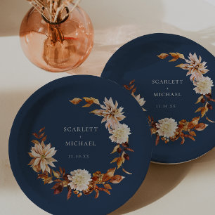 Navy Blue Autumn Wedding Paper Plate