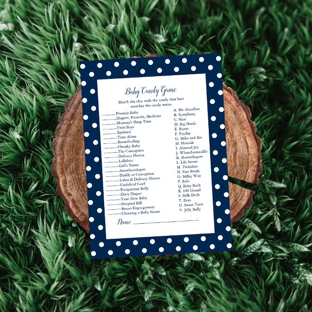 Navy Blue Baby Bow Baby Candy Baby Shower Game Invitation (Creator Uploaded)