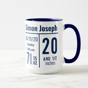 Navy Blue Baby Boy Photo Birth Record Stat Mug