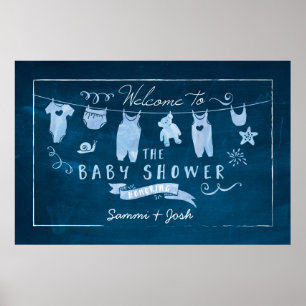 Navy Blue Baby Shower Welcome Sign Poster